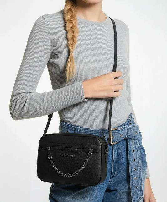 NWT Michael Kors Large Jet Set Logo Unisex Crossbody Bag with Zip Chain