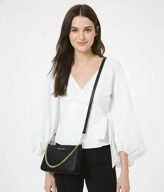 NWT Michael Kors Jet Set Medium Saffiano Leather Crossbody Bag In Black