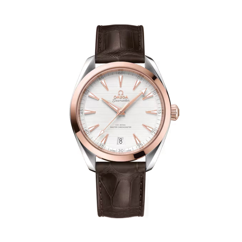 Seamaster Aqua Terra 150M Steel and Sedna™ Gold 41mm - Silver on Leather Strap