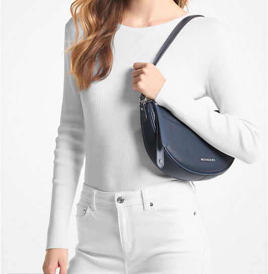 NWT Michael Kors Dover Medium Leather Crossbody Bag In Navy