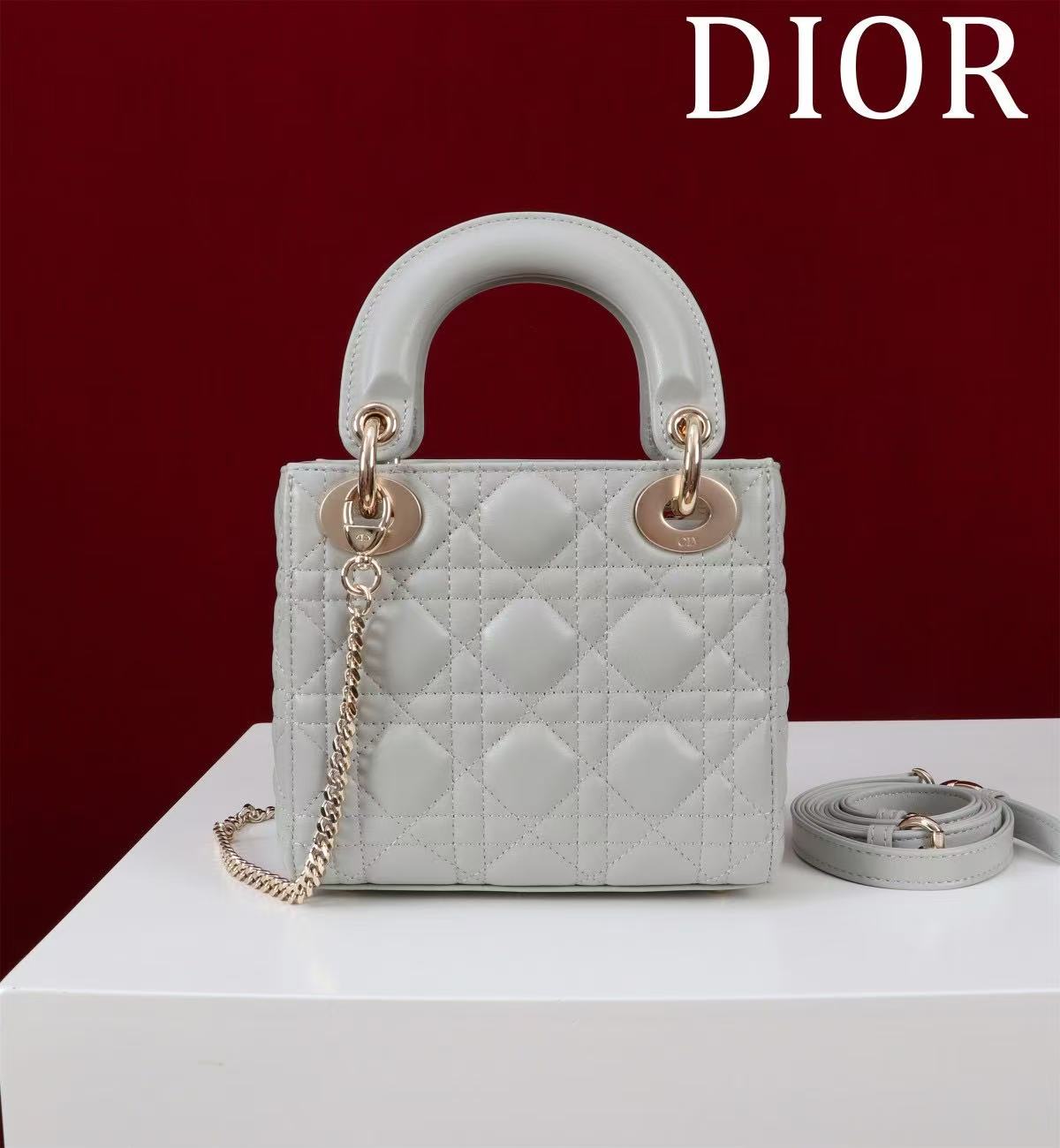 CD Mini Lady 17 Light Grey Lambskin