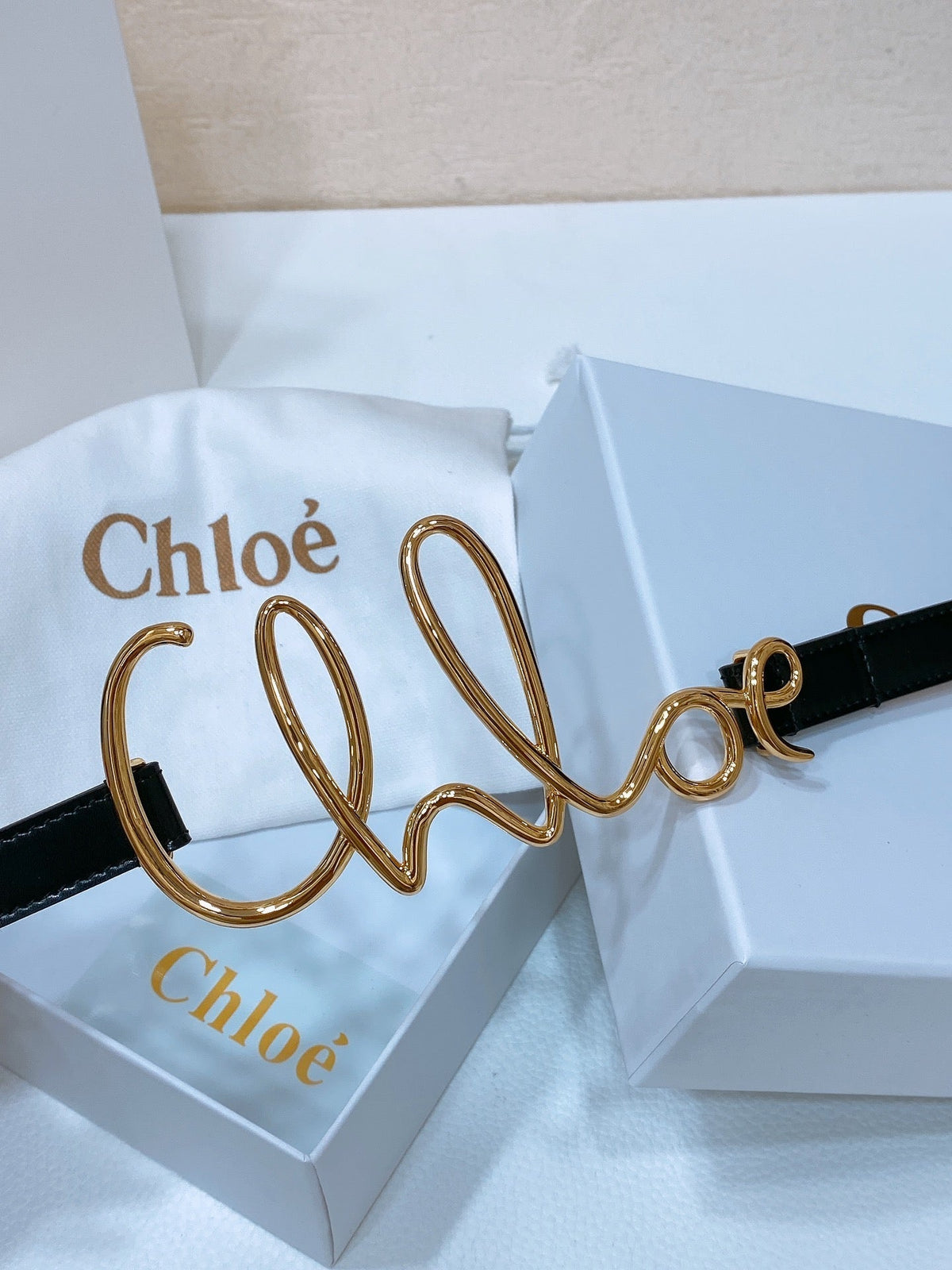 The Chloé Iconic Small Belt In Soft Black Calfskin And Brass