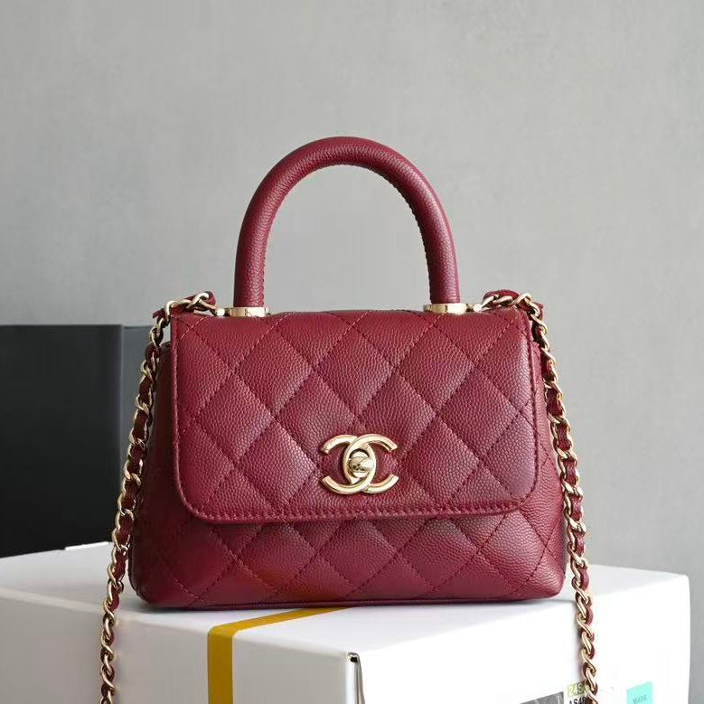 CC Clutch Top Handle 14.5cm Dark Red Grained Calfskin
