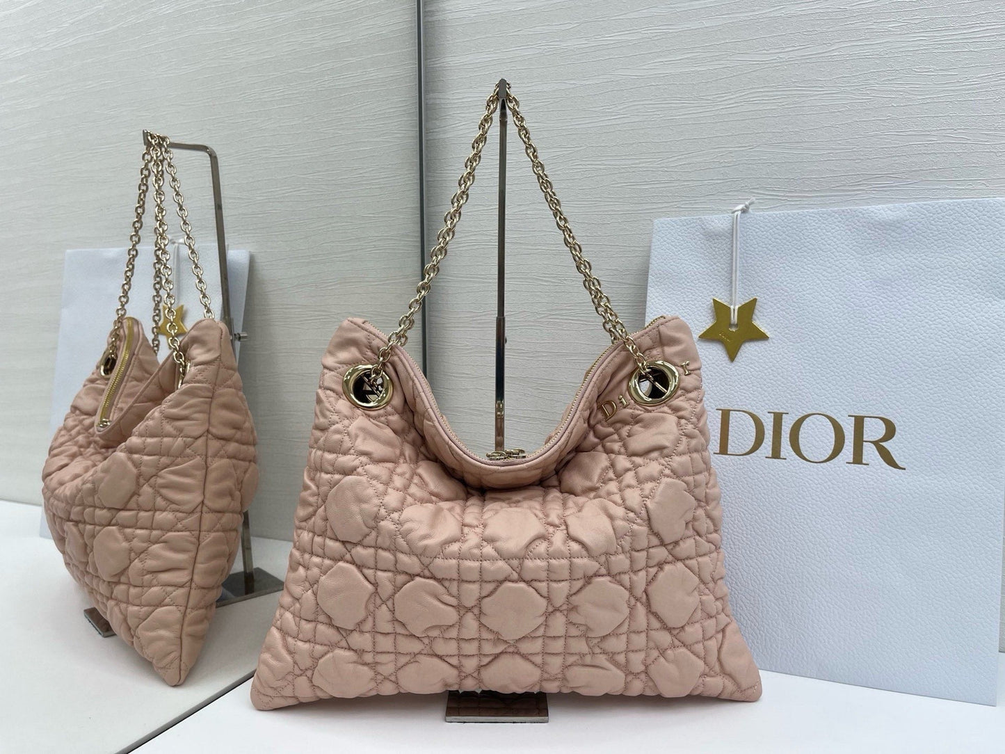 CD Small Cannage Quilted Tote Bag Pink Cowhide 158101