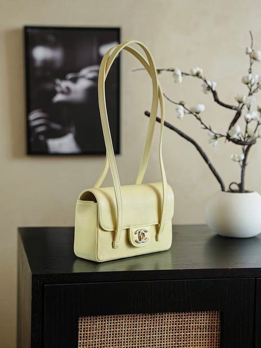 Chanel 2026 Bag 22cm Yellow Grained Shiny Calfskin
