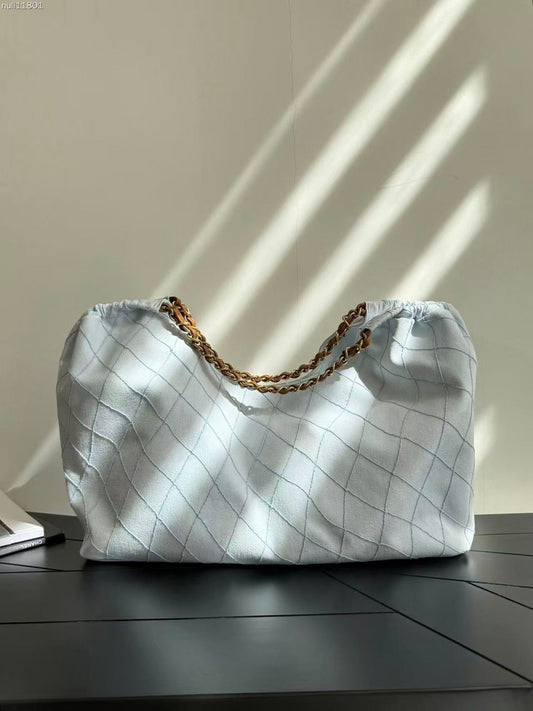 Chanel 2026 Bag 43cm Light Blue mix Brown Denim Leather