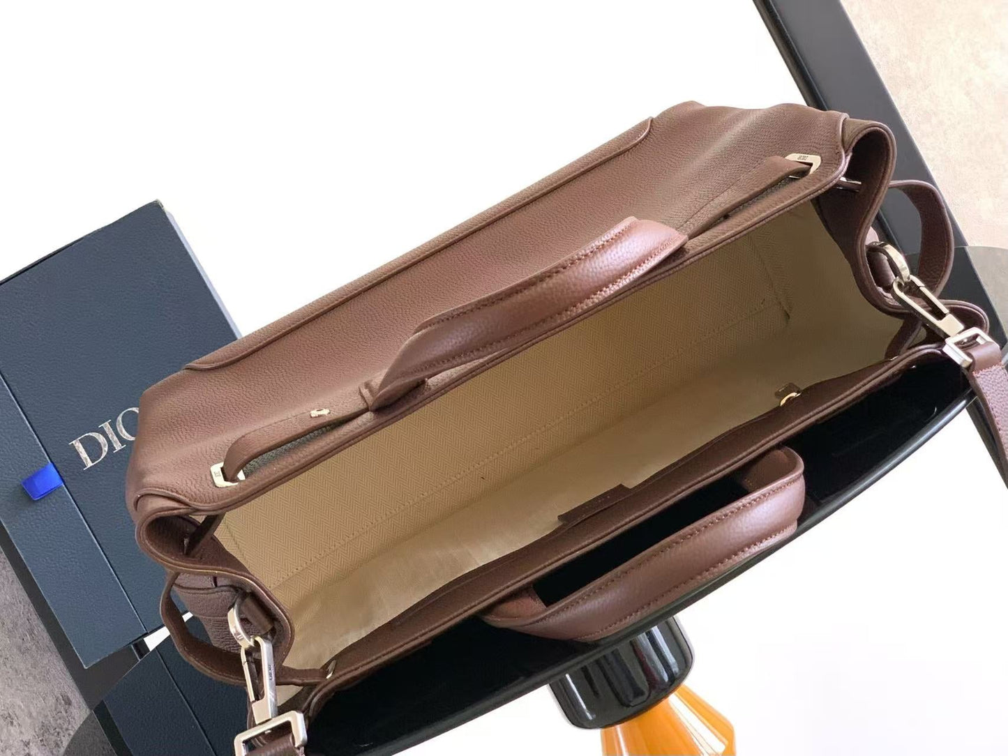 Dior 2026 Normandie Handbag 38cm Brown Grained Calfskin
