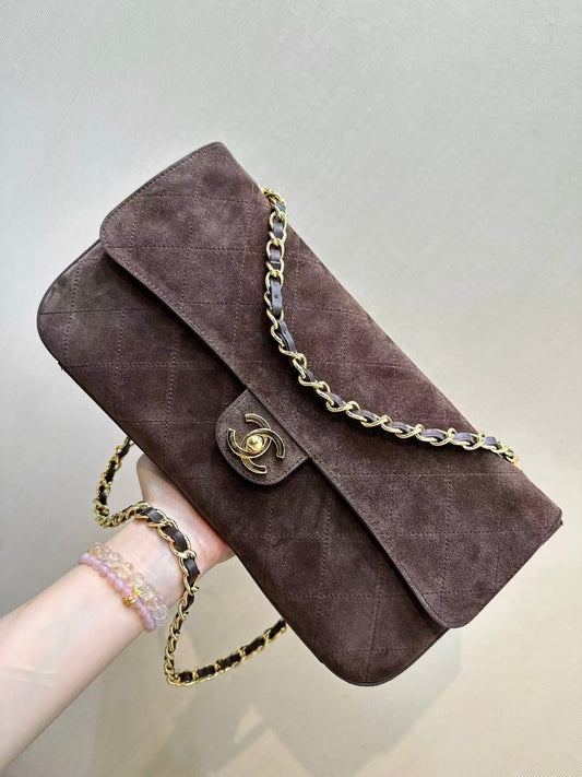 Chanel 2026 Flap Bag Dark Brown Suede Leather