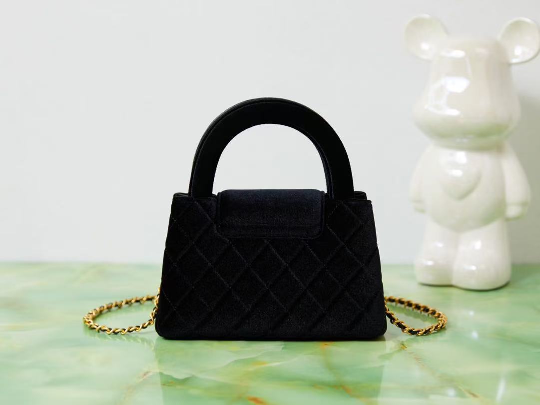 CC Quilted Mini Kelly Bag Black Velvet