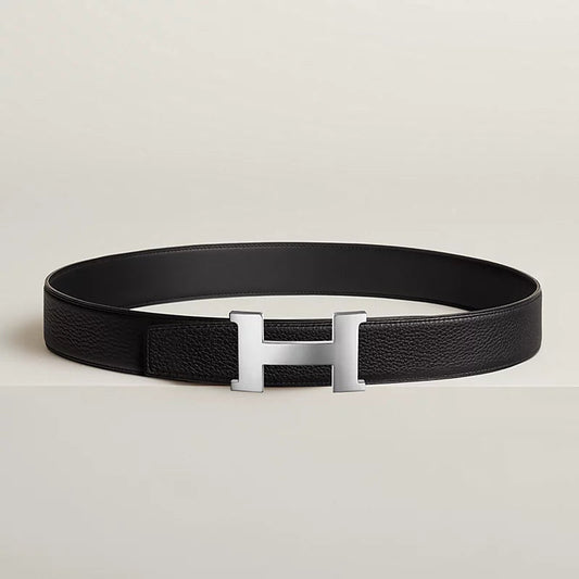 Constance belt buckle & Reversible leather strap 38 mm Black Silver Calfskin