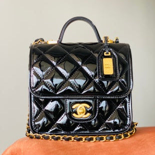 CC 2025 Medium Flap Bag Black Patent Calfskin