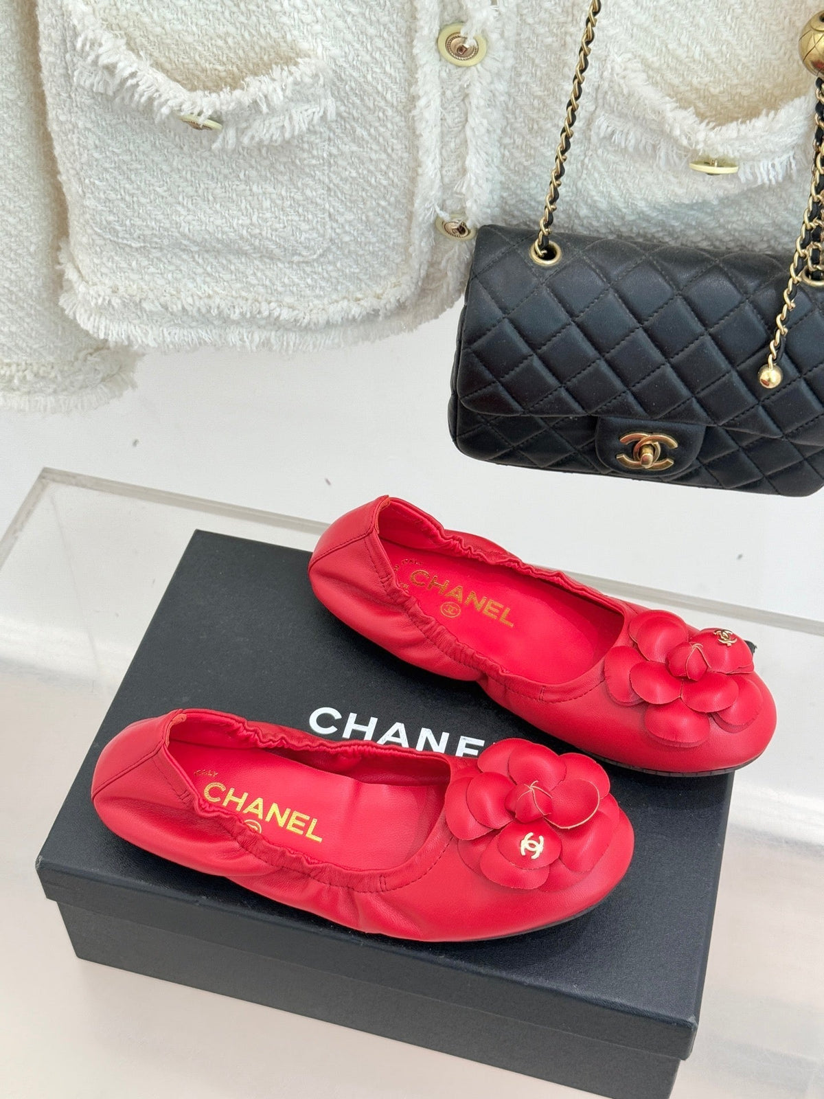 CC 2026 Double C Camellia Ballet Flat Sheepskin