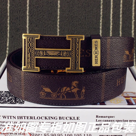 HM Double-sided Belt 38mm Black Cowhide Gold Buckle 620361