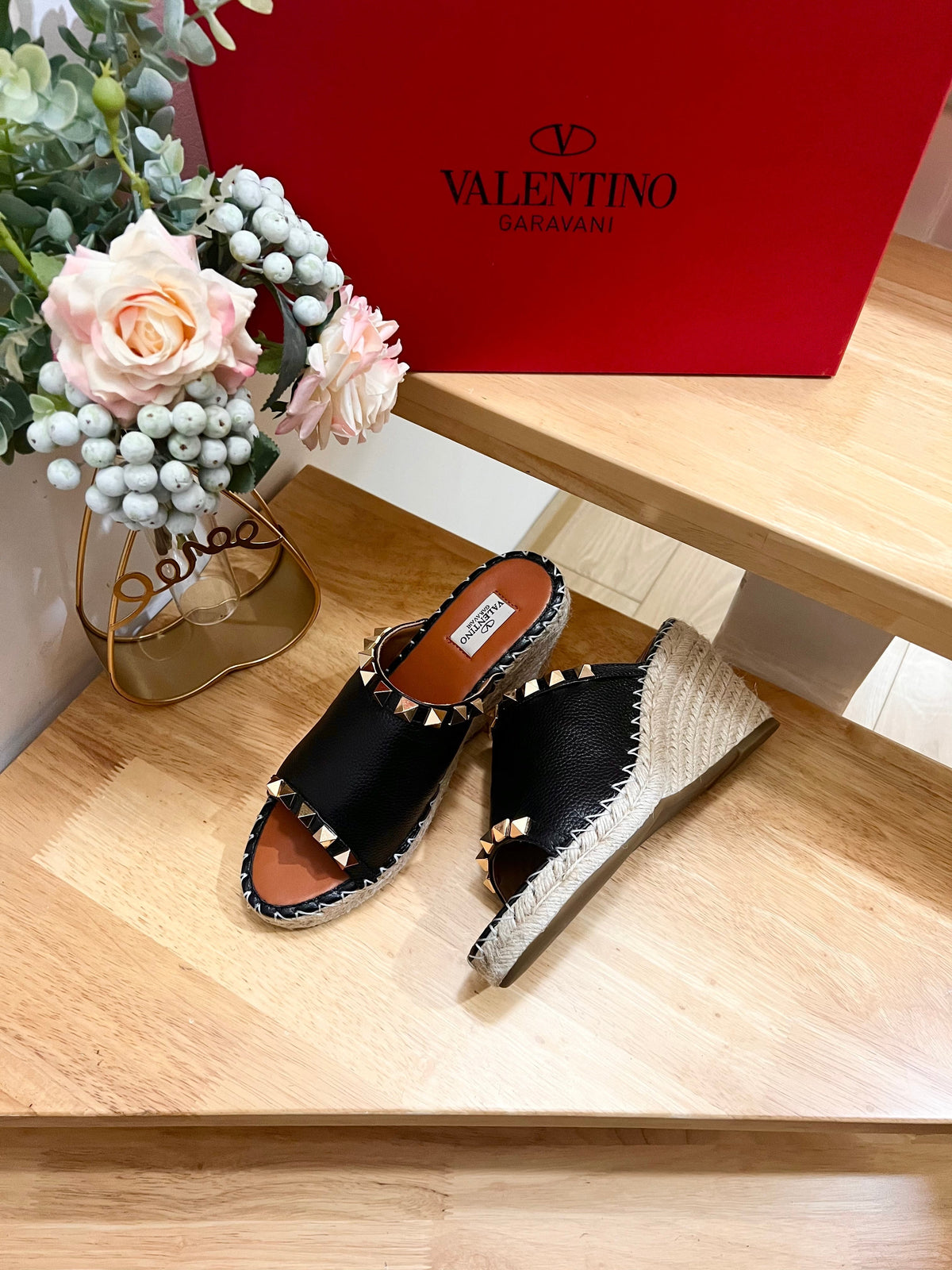 Valentino Mule Wedge Black Leather 240592