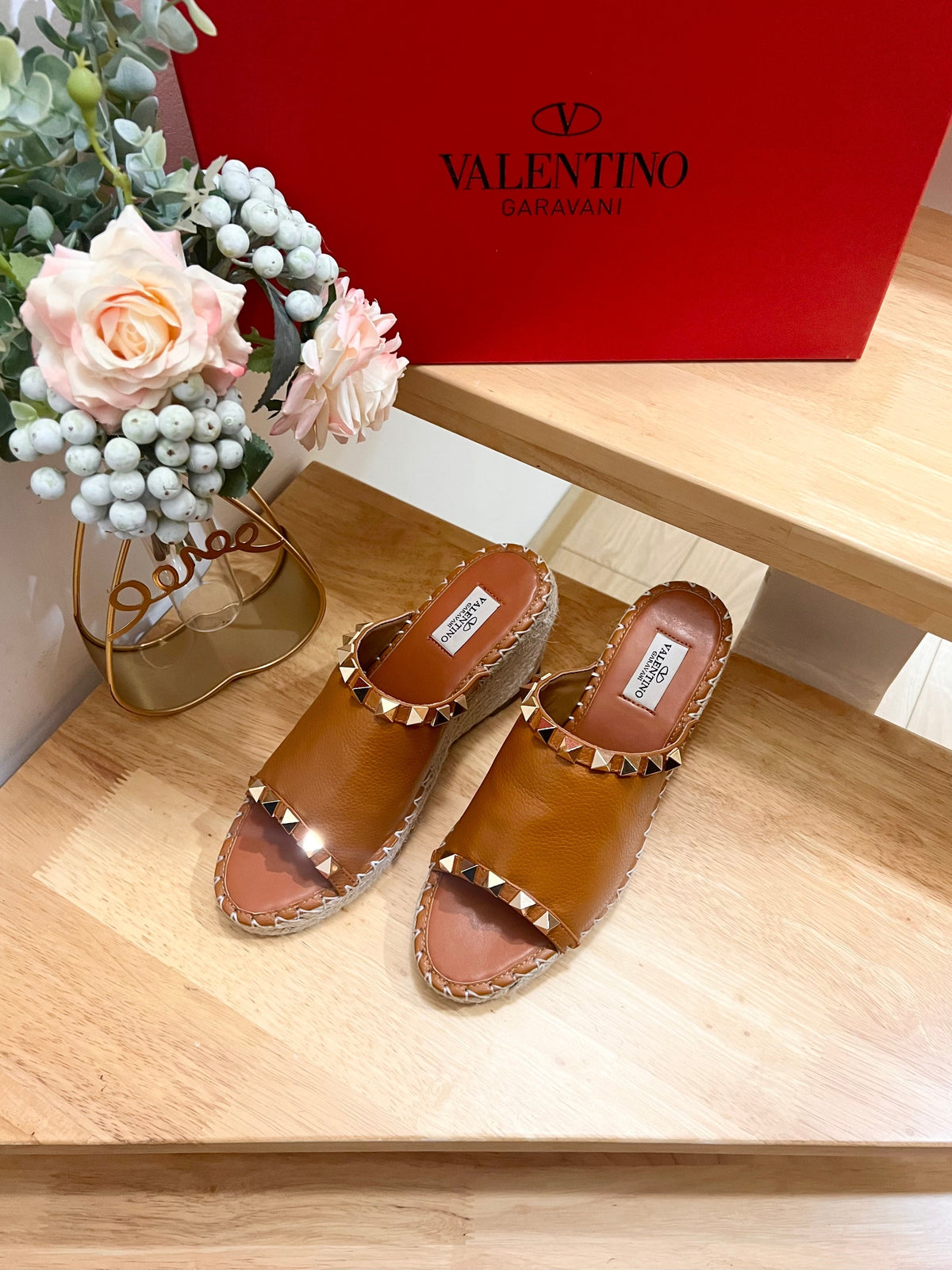 Valentino Mule Wedge Brown Leather 240595