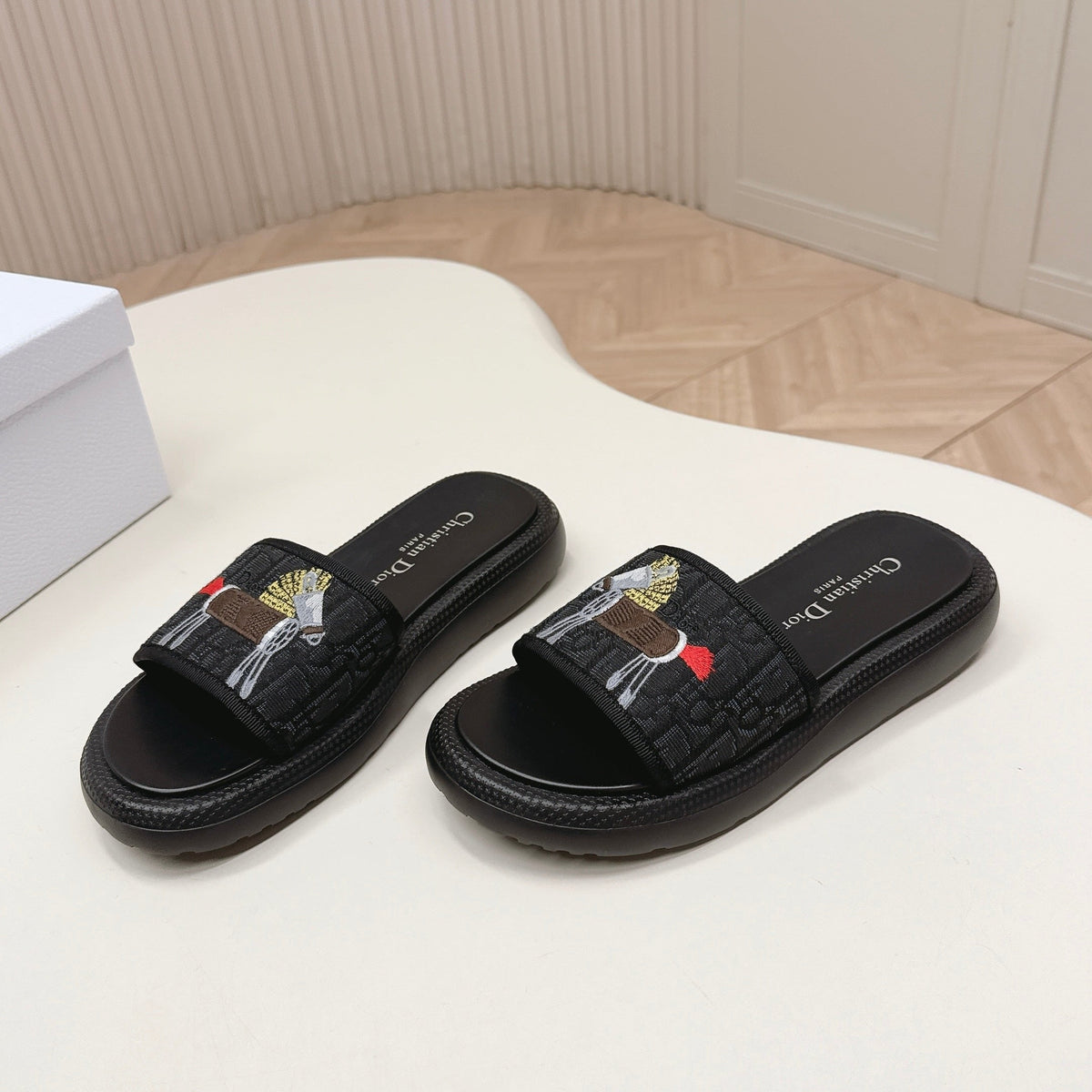 CD 26s Slippers Black Canvas Lambskin 643805