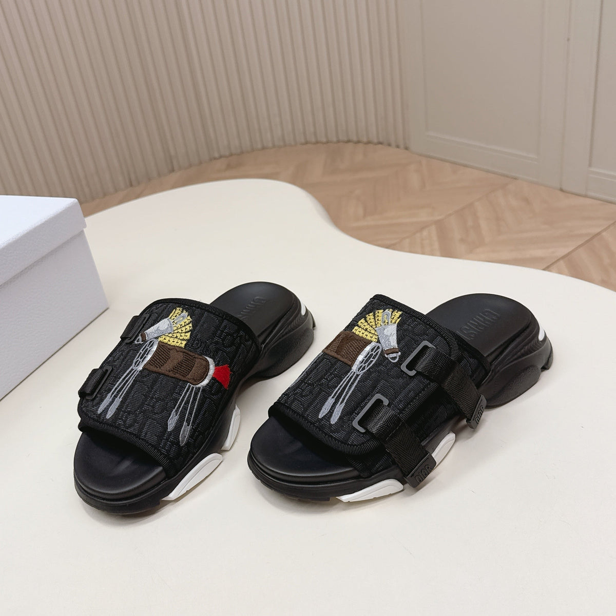 CD 26s Platform Slippers 35 Black Canvas Lambskin 643808
