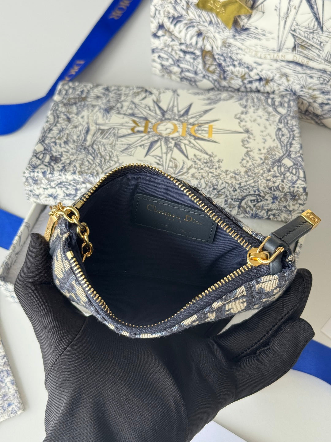 CD 30 Montaigne Coin Purse Key Bag Blue Jacquard GHW