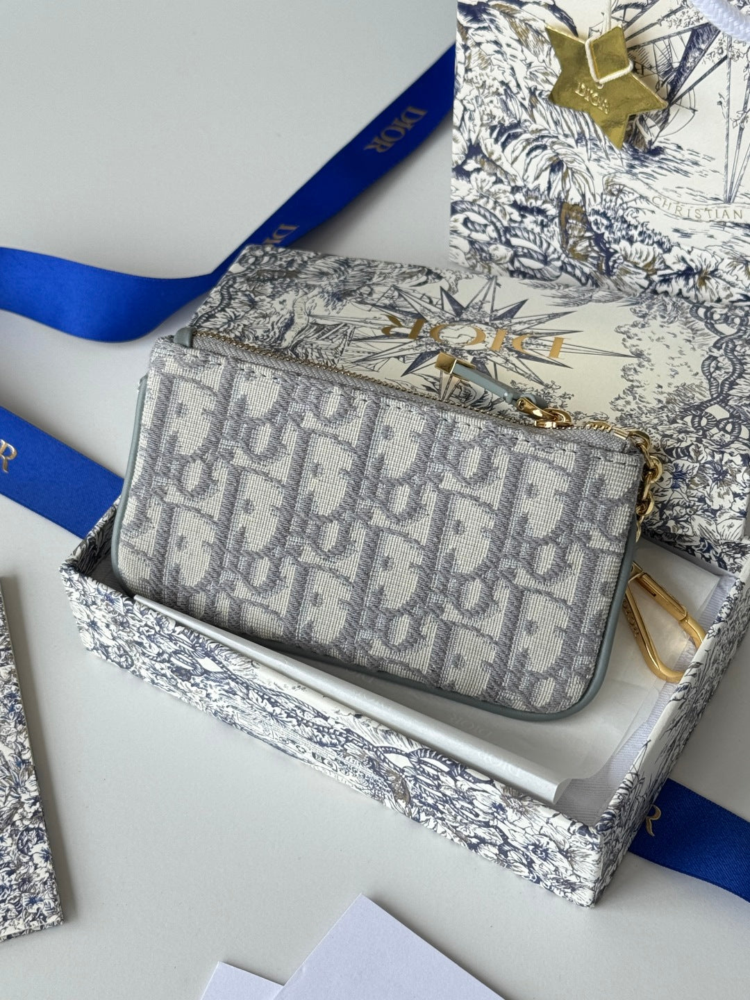 CD 30 Montaigne Coin Purse Key Bag Grey Jacquard GHW