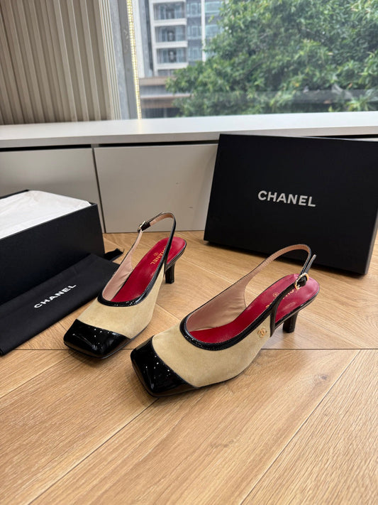 CC 26s Slingback Black Beige Suede Patent Leather 933121
