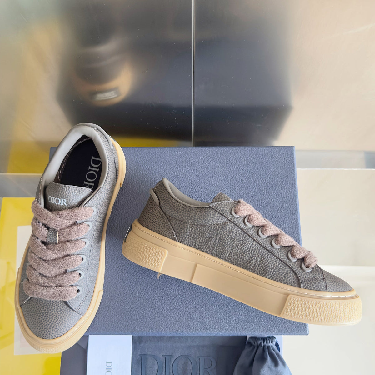 CD 26 B33 Platform Sneakers Dark Gray Monogram Cowhide 609188