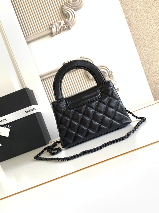 cc 24a nano 19cm kelly shopper bag lambskin black hardware