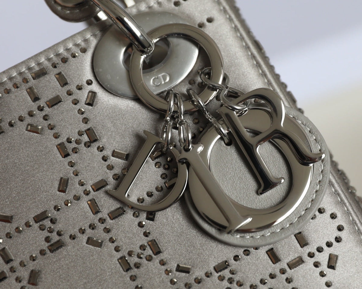 CD Lady Dior Mini Diamond Bag Gray Satin