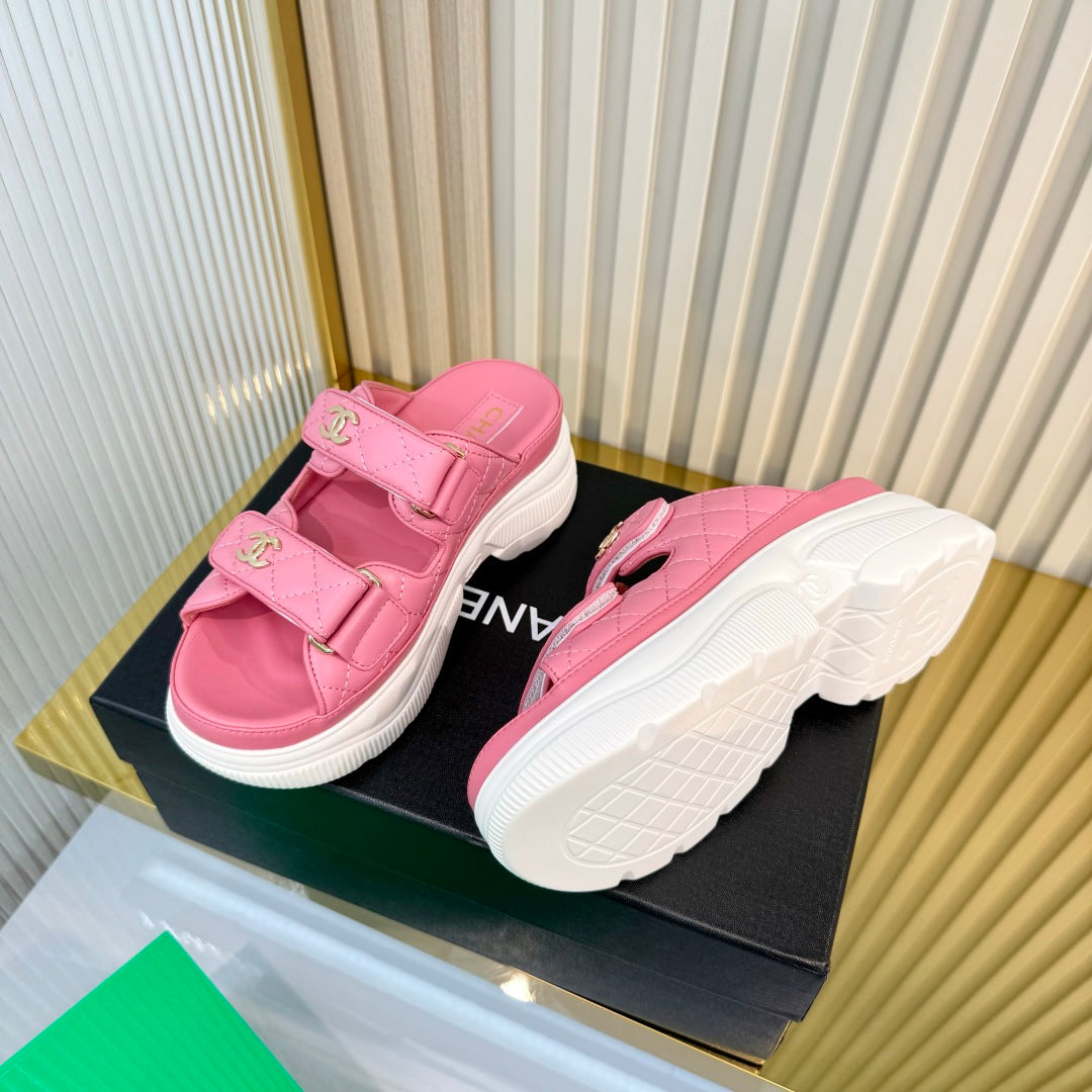 Chanel 26S Platform Sandals In Pink Lambskin