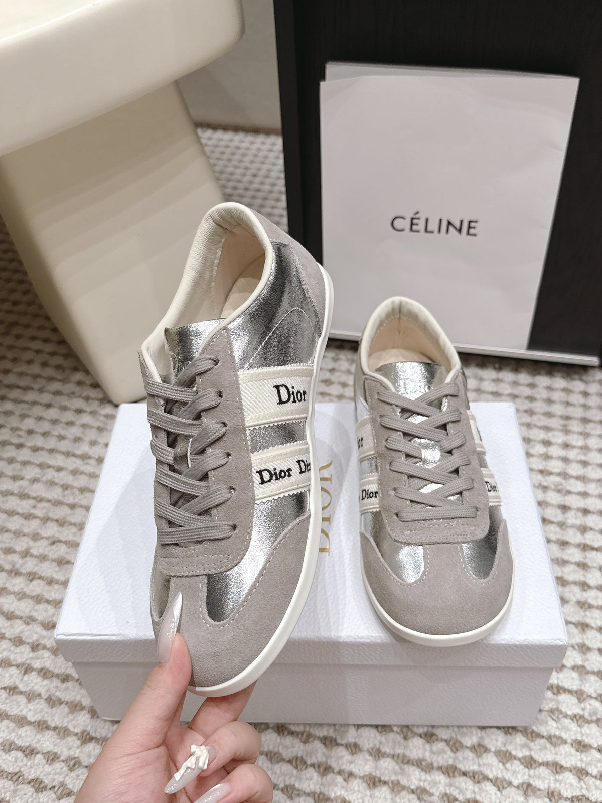CD Ribbon Sneaker Sliver Suede Leather 930297