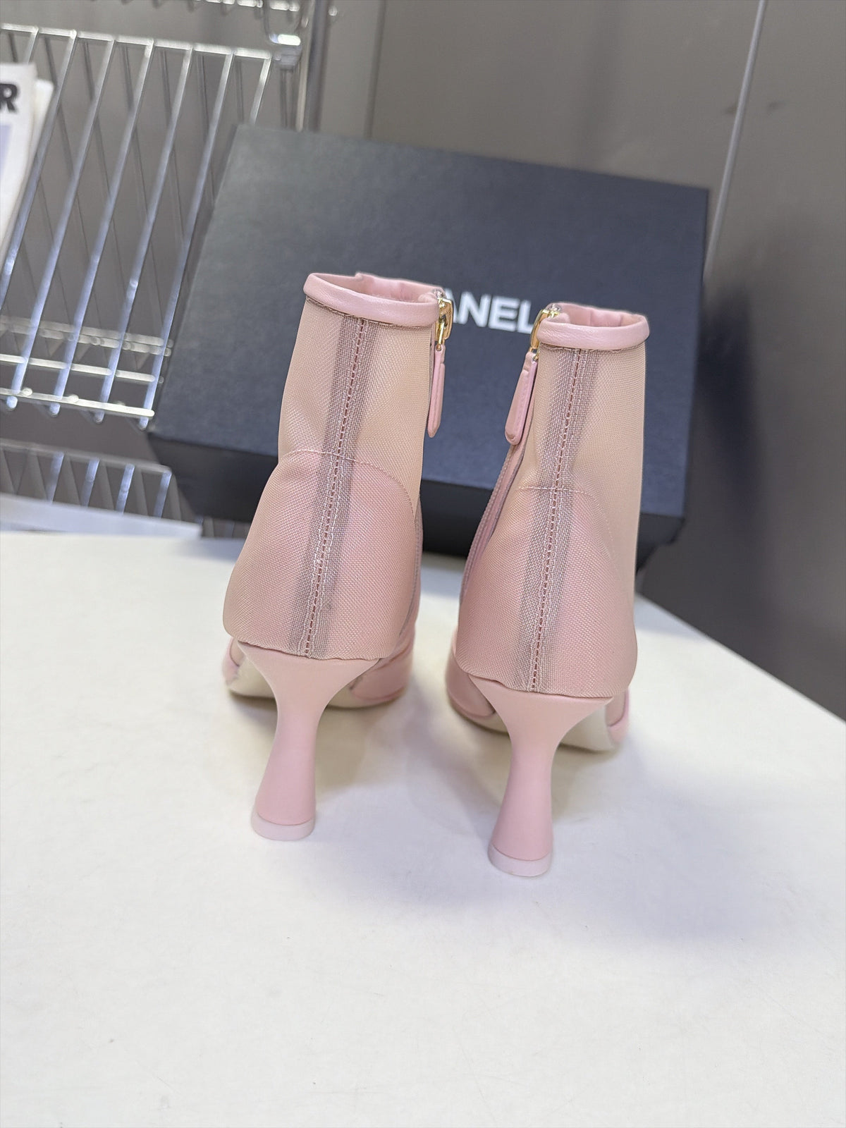 CC 26S Pointed Ankle Boots 5cm Pink Mesh Leather 113929