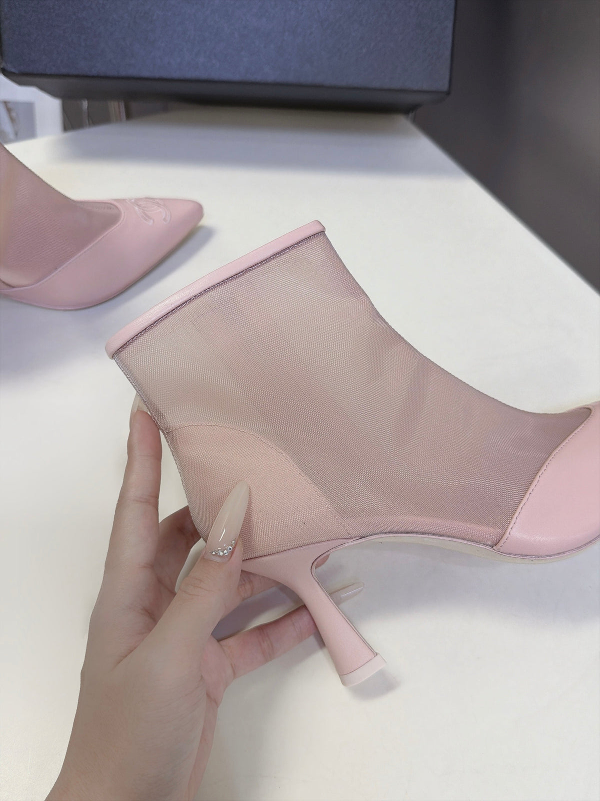 CC 26S Pointed Ankle Boots 5cm Pink Mesh Leather 113929