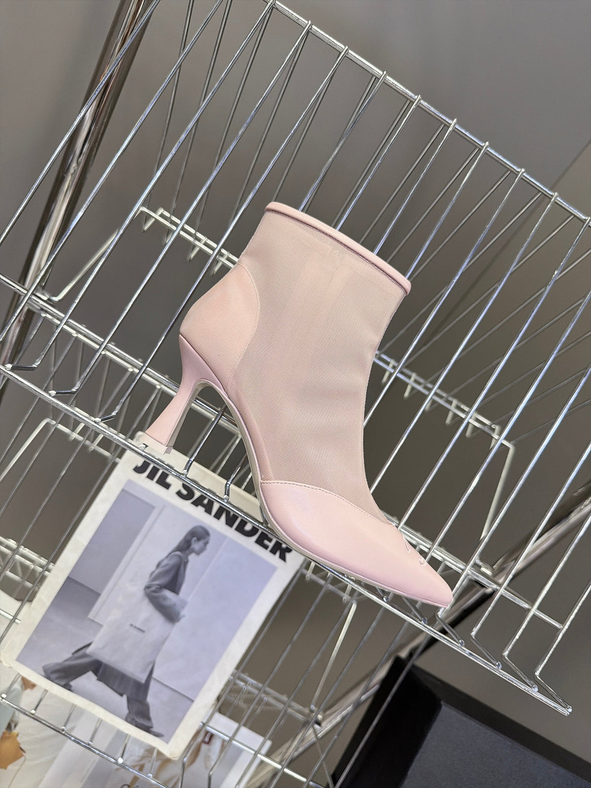 CC 26S Pointed Ankle Boots 5cm Pink Mesh Leather 113929
