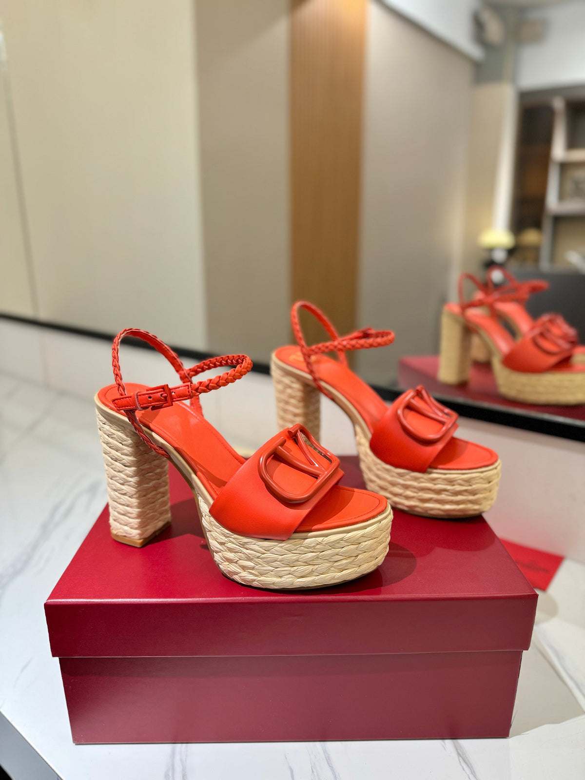 VT Espadrilles Platform Sandals Orange Calfskin 369494