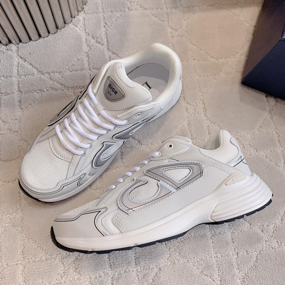 CD B30 Sneaker Milky Beige Mix Grey Black Polyester Mesh Fabric And Calfskin