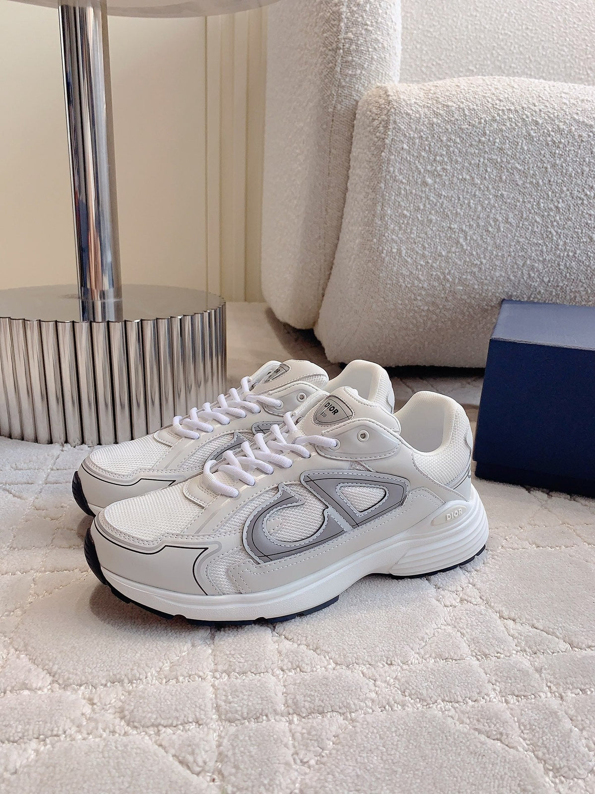 CD B30 Sneaker Milky Beige Mix Grey Black Polyester Mesh Fabric And Calfskin
