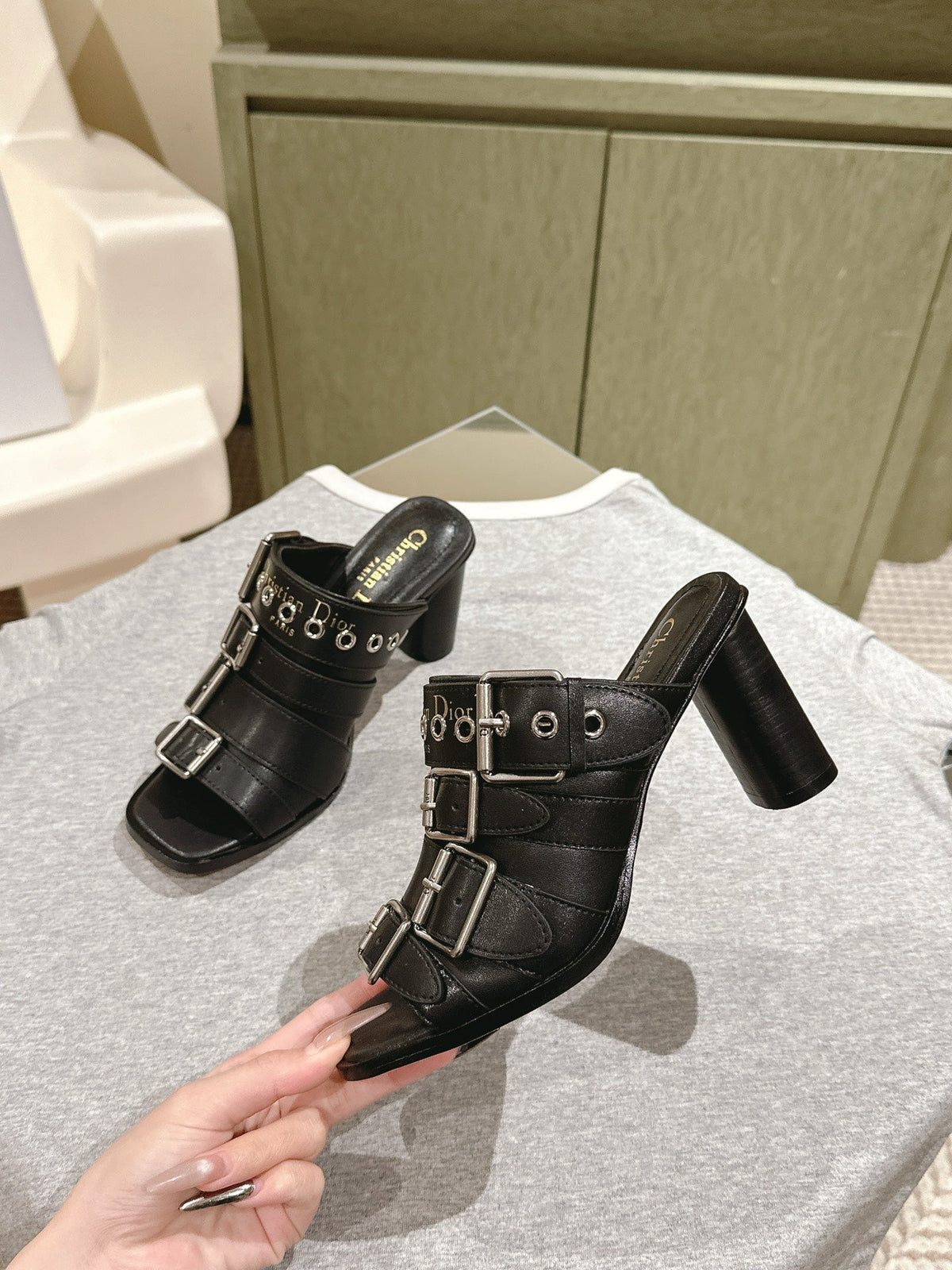CD 25 Punk Heeled Slide Lambskin with Leather Buckle 241956
