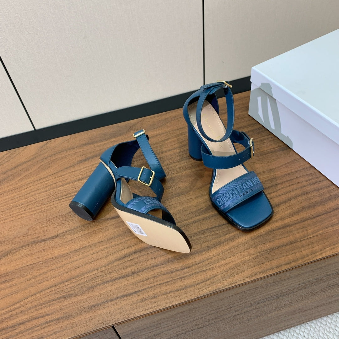 CD J'Adior High-Heel Sandals 8cm Blue Cowhide Canvas 793126