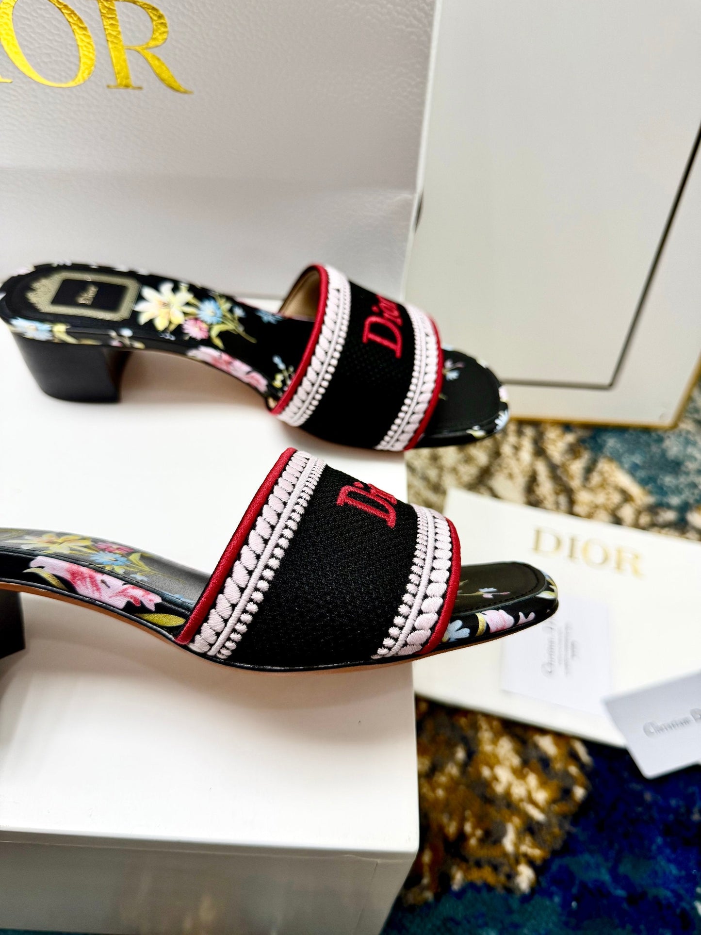 CD 26s Floral Embroidered Sandals Black Canvas 683030