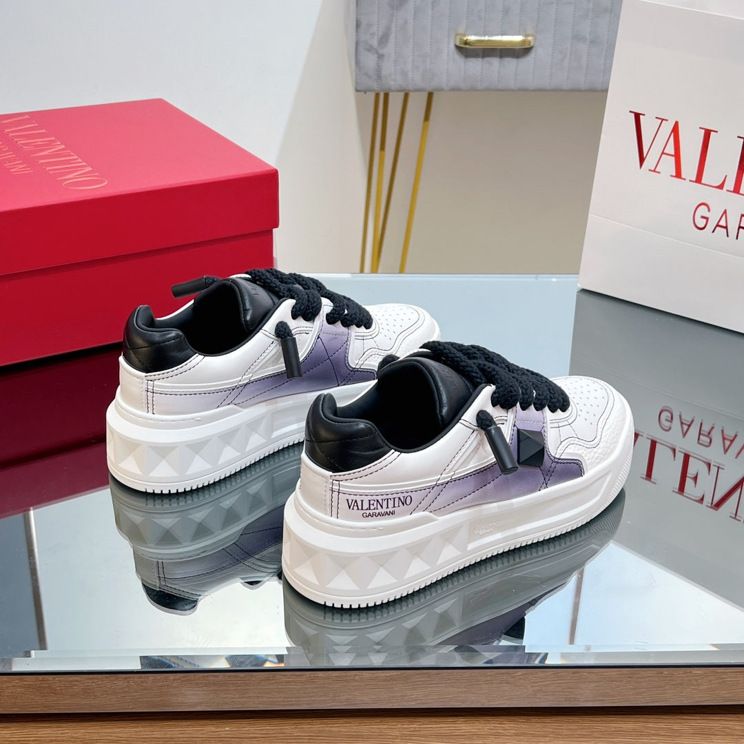 VT 2025 Garavani Sneakers White Black Purple Cowhide 546974