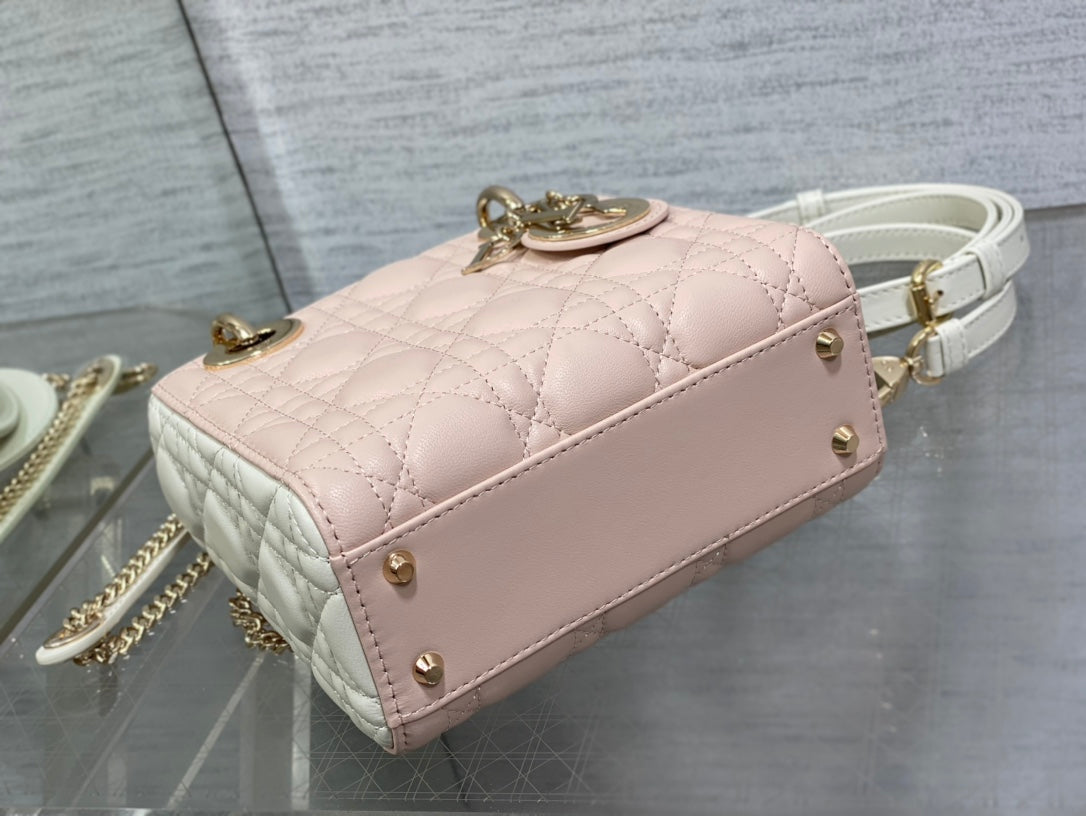 mini lady 17 pink white lambskin