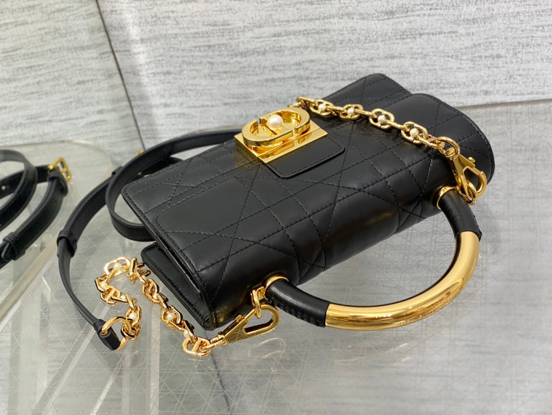 CD Macrocannage Ange Shoulder Bag 20 Black Calfskin