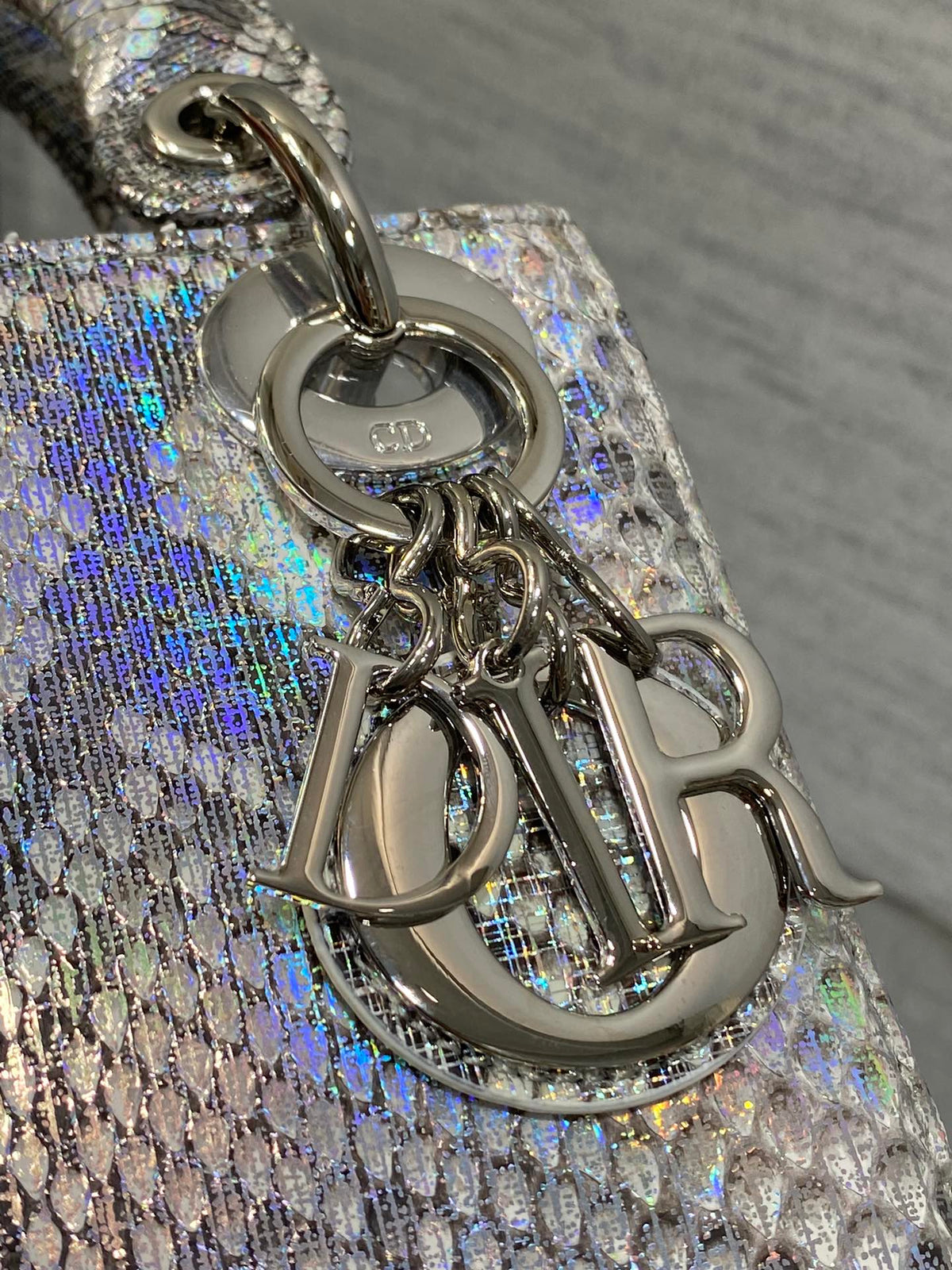 MINI 17 LADY BAG IN SILVER SNAKESKIN PATTERN LAMBSKIN