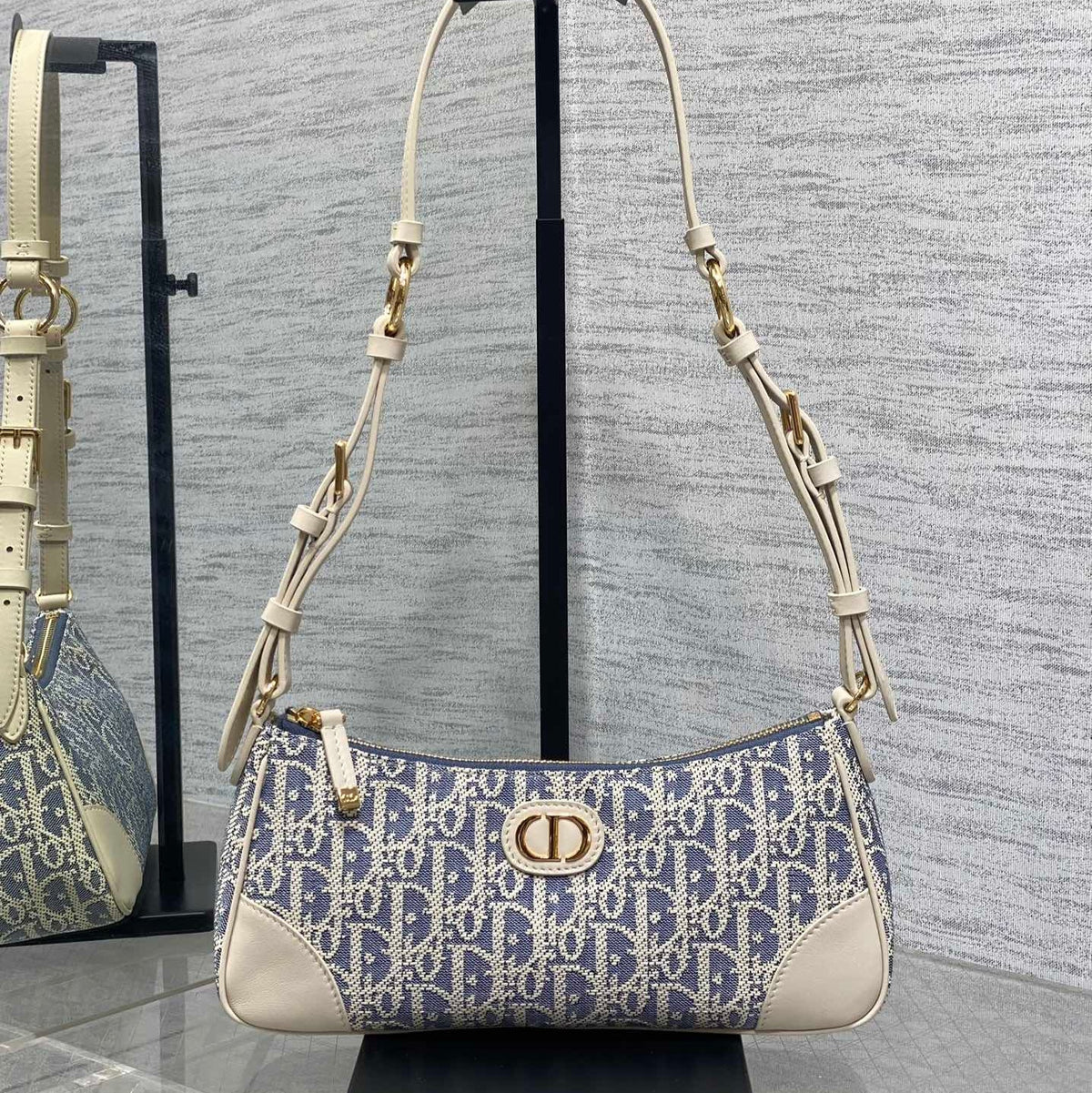 CD Cigale mini bag 26 blue raffia-effect fabric