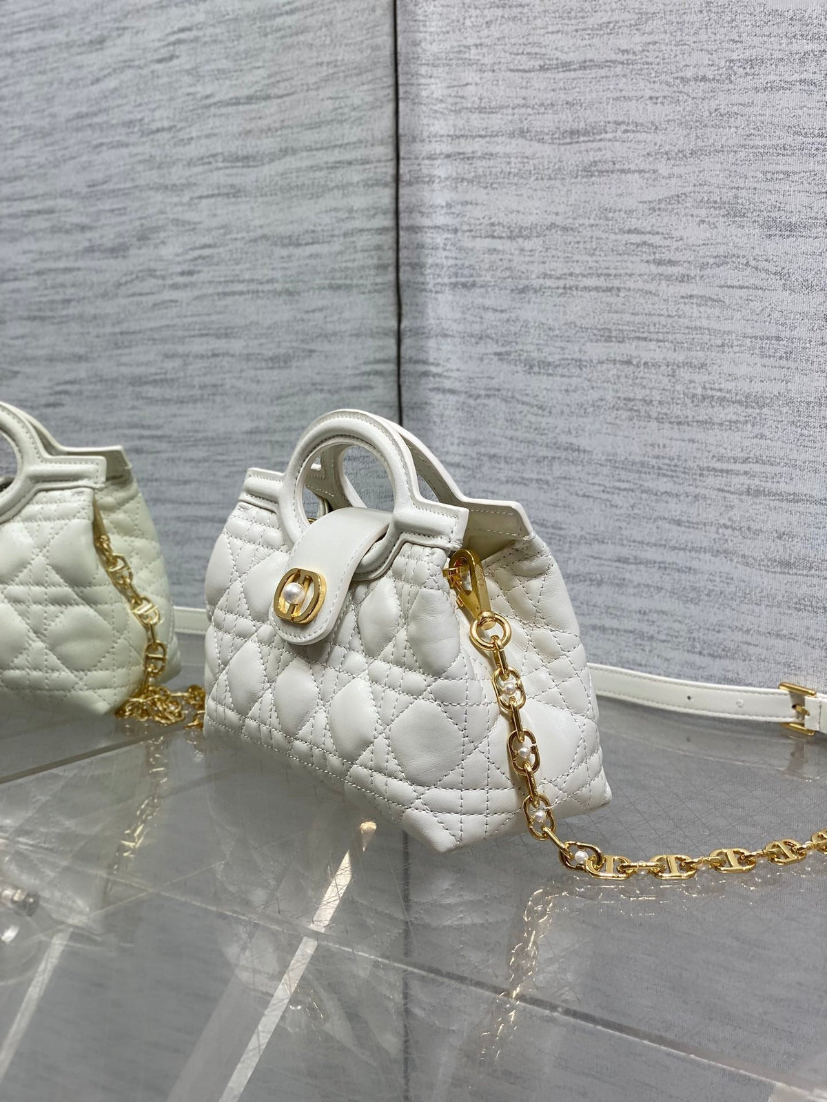 CD Jolie Top Handle Mini Bag 18.5cm White Cannage Lambskin GHW