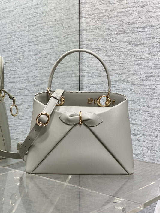 CD 26SS Bow-Adorned Bag Light Gray Calfskin 272509