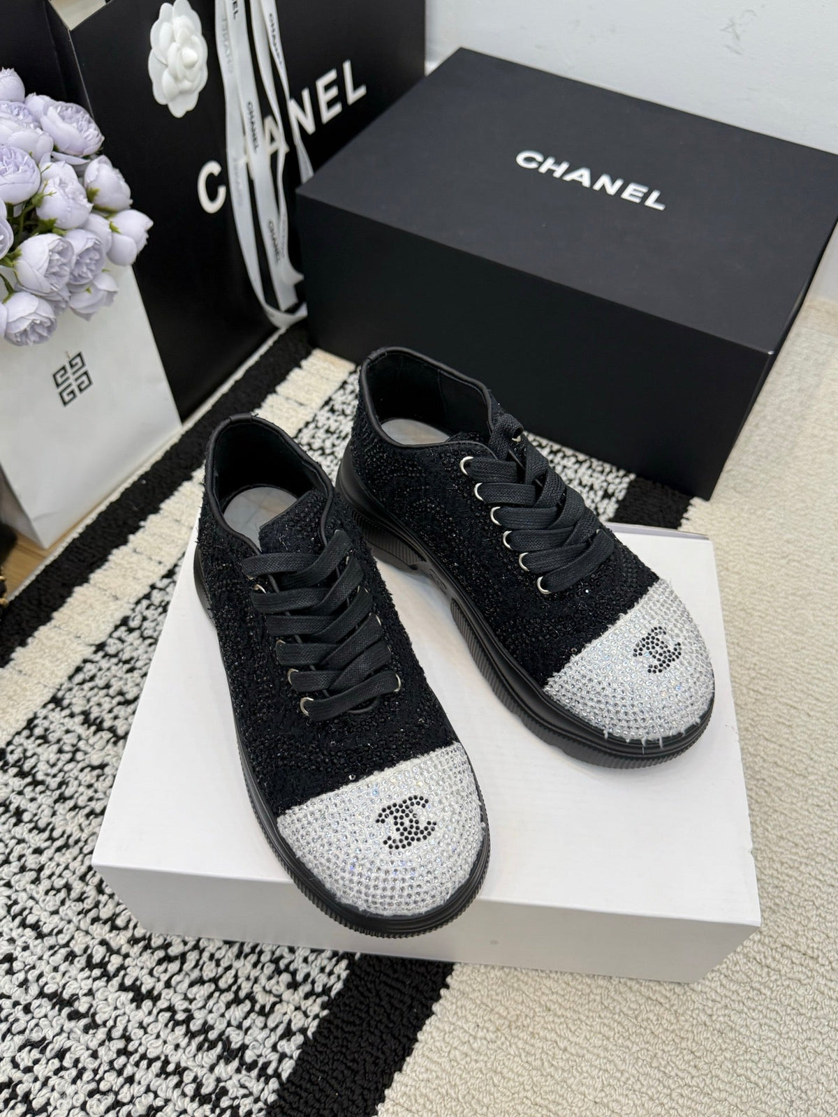 CC 26 Crystal-embellished Sneaker Black Leather 588796