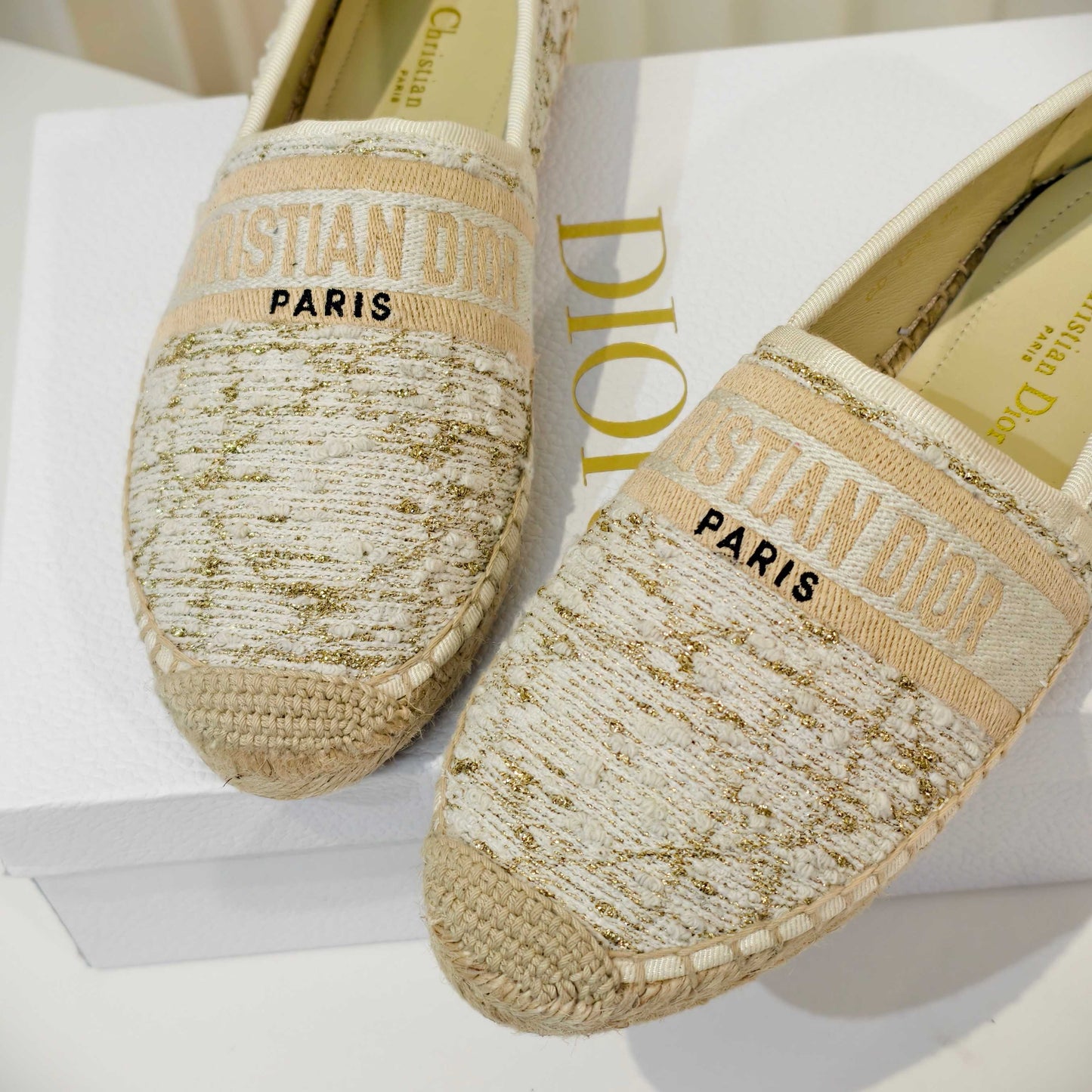 CD Granville Espadrilles Cream Cannage Tweed Sequin 632505