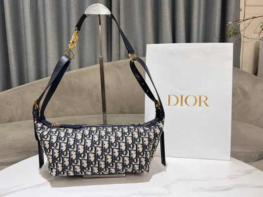 CD Jacquard Hobo Bag 23 With Chain Dark Blue White Canvas