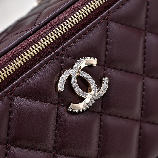CC 24K Vanity Top Handle 17cm Burgundy Lambskin Silver Hardware