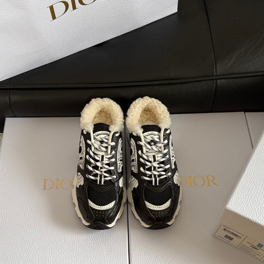 Dior 25 Chrono Sneakers Black Cream Mesh Suede Calfskin 531388